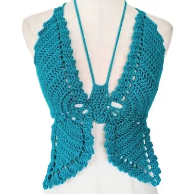 Crochet Pattern Butterfly Halter Neck Bralette Crop Top Festival One Size 105 • £3.59