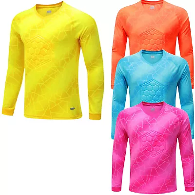 Kids Boys Padded Goalie Shirt Goalkeeper Jersey Long Sleeve Football Uniforms • £5.57