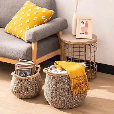 Set Of 2 Cotton Rope Laundry BasketWoven Baby Laundry Hamper With Handle • $31.99