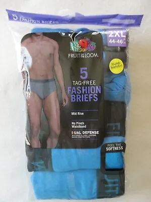 5 Pair Men's Fruit Of The Loom Blue Fashion Mid-Rise Briefs - Size 2XL (44-46 ) • $21.99