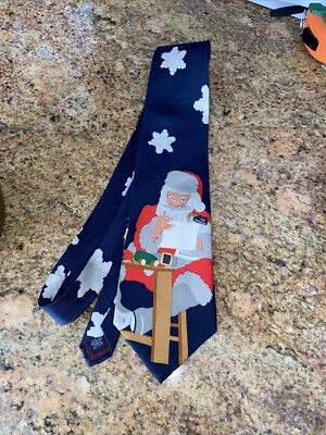 $22 • Buy Vintage BD Baggies Holiday Tie Blue W/Santa Silk - Great Pictoral