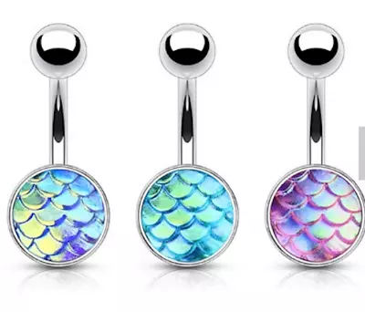£3.59 • Buy Mermaid Scales Iridescent Belly Navel Bar - Small Or Medium Bar - 6mm Or 8mm