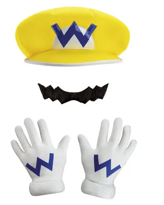 Adult's Super Mario Brothers Wario Hat Mustache And Gloves Kit Costume Accessory • $33.98