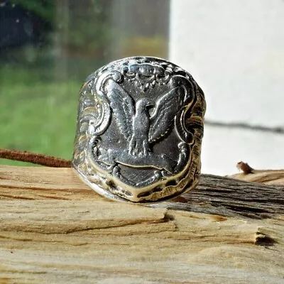 Exclusive ! SILVER Sterling 925 Ring MEN Freedom Eagle Bird Star Size 9 Liberty • $92