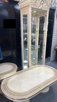 £1550 • Buy Italian Cream Gold 1 Door Display Cabinet+Coffee Table+ End Table Versace Style