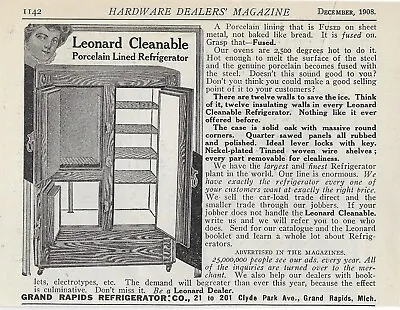 Antique Old - MONROE - LEONARD - Oak Ice Box Refrigerator - 1908 Print AD LOT • $9.95