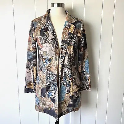 Tempo Paris Multi-Print Career Jacket Size Women's Small Velvet Pocket Topper • £21.90