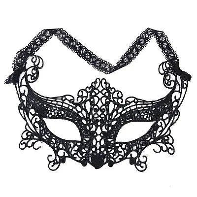 Black Fabric Venetian Masquerade Eye Mask Halloween Party Lace Fancy Dress New-b • £3.49