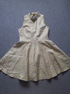 Ladies Yellow/Gold Shimmer Patterned Dress Size 14 From Miss Selfridge • £3.49