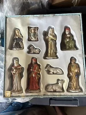 Vintage Nativity Set 10 Pieces Hand Painted Porcelain Still In Original Box • $14