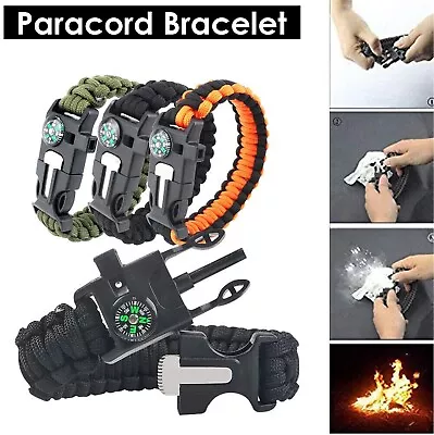 Survival Bracelet Compass Fire Camping Whistle Hiking Army Gear Paracord Bracele • $7.99