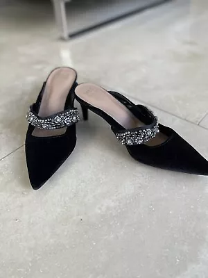 M&S Collection Women’s Black Velvet Embellished Shoes Heels - Size 5 • £9.99