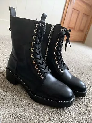 Zara Leather Combat Boots Size 7.5 Womens • $87