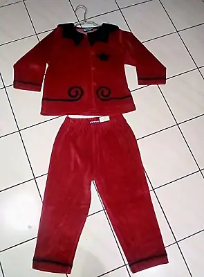 French Red And Navy Girls Two Piece Velvet Trouser Suit Age 4 Years (Christmas) • £7.99