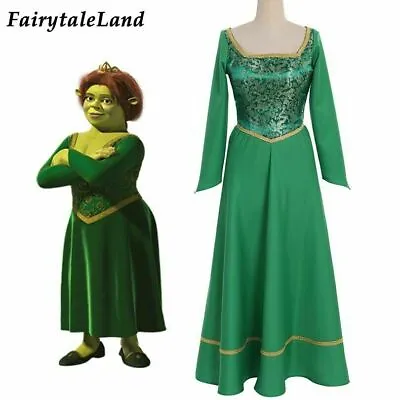 £49.20 • Buy Shrek Cosplay Outfit Princess Fiona Dress Green Costume Printing Suit