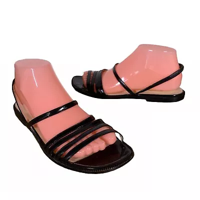 Women's Black Patent Leather Manolo Blahnik Strappy Style Sandals Sz 39.5 • $85