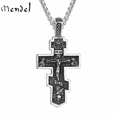 MENDEL Mens Russian Orthodox Crucifix Cross Pendant Necklace Stainless Steel Men • $11.99