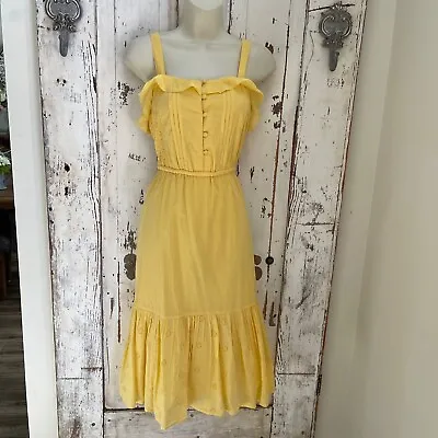 Lucky Brand Size XS Woman's Yellow Eyelet Cotton Ruffle Summer Ruffle Dress • $39.99