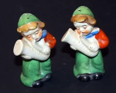 Vintage Ceramic Boy And Girl Salt & Pepper Shakers Japan Playing Horns • $18