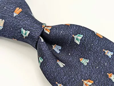 BVLGARI Navy Blue Circus Tents David Pizzigoni Thick Silk Print Seven 7 Fold Tie • $44.99