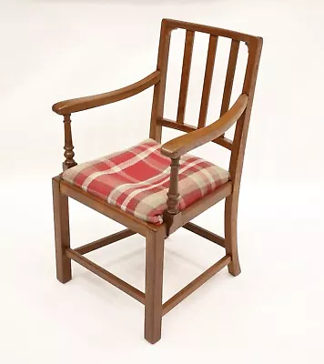 Vintage Oak Elbow Chair With Tartan Drop In Seat FREE Nationwide Delivery • £147