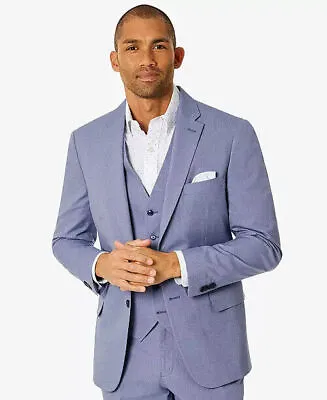 TOMMY HILFIGER Mens Chambray Suit Jacket 38L Blue Modern-Fit Stretch 2 Button • $21.12