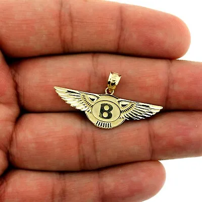 Mens Real 10K Solid Yellow Gold Bentley Pendant Flying B Logo Wing Charm • $149.99