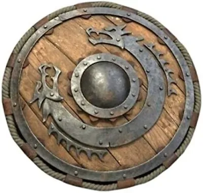 £106.79 • Buy 24 Medieval Warrior Wooden Viking Shield Round Shield Dragon Face Viking