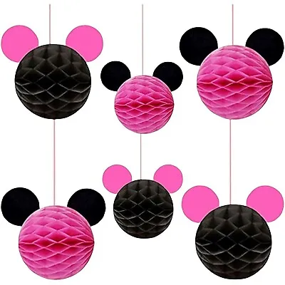 Minnie Birthday Party Decorations  6 Minnie Mouse Honeycomb Balls Pink Black NEW • $9.99