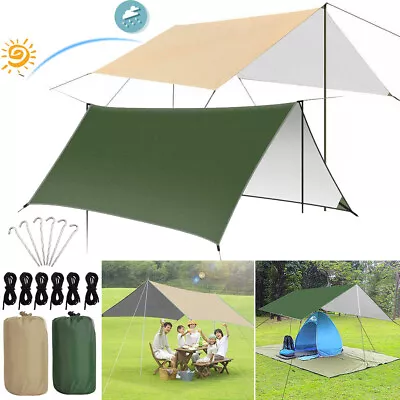 3*3M Waterproof Tent Tarp Rain Sun Shade Hammock Shelter Camping Picnic Mat Set • $28.98