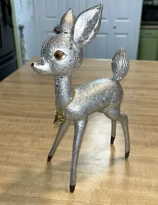 Vintage MCM Silver Metallic Reindeer With Bell - 9  Tall - Christmas Deer • $14.99