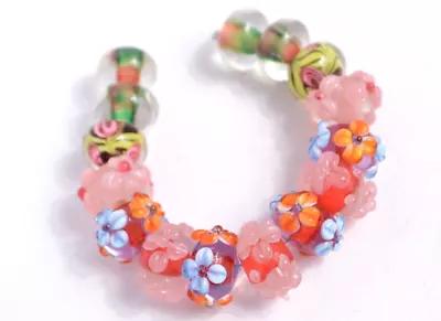 New 15 Pc Set Fine Murano Lampwork Glass Beads - 12mm Flowers & Swirls - A7122c • $4.99