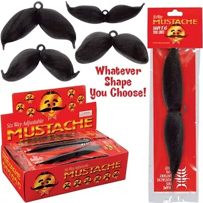Fake Mustache Handlebar Curly Classy Facial Hair Black Cowboy 6 Way Adjustable  • $10.99
