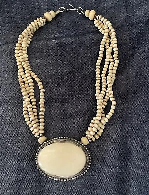 Vintage Beaded  Oval Drop Antique Bone  Necklace • $25