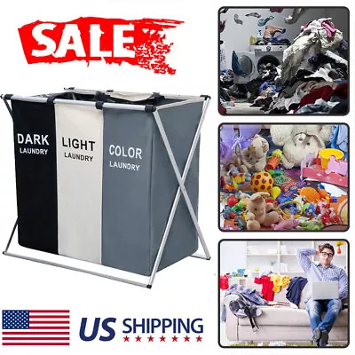 3 Bag Laundry Hamper Basket Sorter Clothes Storage Organizer Shelf Clothing Cart • $21.85