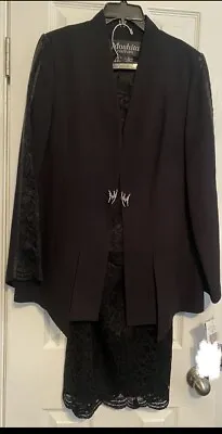 Moshita Couture Size 12 Black Suit W/Shirt & Jacket Skirt Crochet 1990’s W/Tags! • $69.95