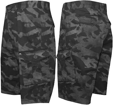 Mens Cargo Shorts Camouflage 100% Cotton 7 Pocket Summer Casual Ex Store XS-4XL • £14.95