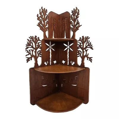 Vintage Corner Wall Shelf Carved Wooden Fretwork Curio Knick Knack 3 Tier • $62