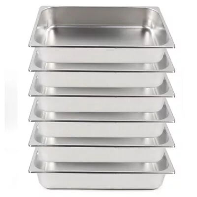 6 Pack Full Size 2 /4  Deep Steam Table Pans + Stainless Steel 201 Buffet Pans • $25