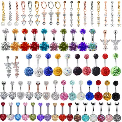 $1.90 • Buy New Belly Button Rings Dangle Crystal Rhinestone Navel Bar Barbell Body Piercing