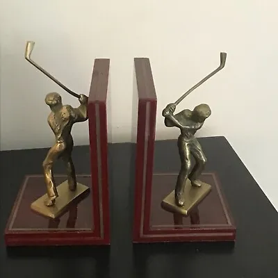 Vintage Brass Golfer Golf Bookends 6.5” Pair • $19.99