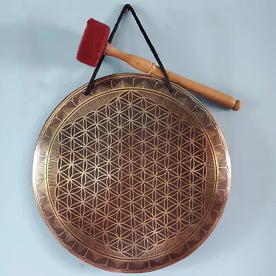 Yoga Meditation Tibetan Buddhist Artistic Hand Etched Flat Gong 12.5   - Nepal • $209.99