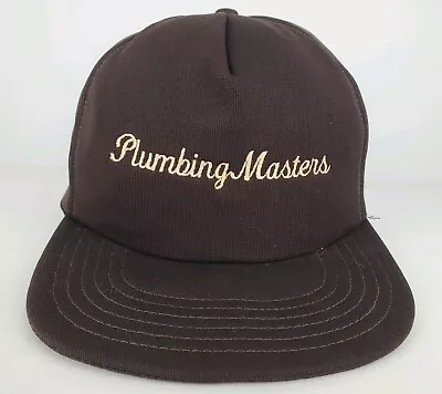 Vtg Plumbing Masters Dark Brown One Size Adult Adjustable SnapBack Trucker Hat • $20.54