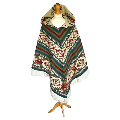 Alpaca Poncho Super Soft Light And Warm 100% Wool Attached Hood Medium Size • $85.09