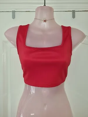 £3.99 • Buy *boohoo* Gorgeous Bold Red Scuba Feel Square Neck Bra Let Crop Top Bn Holiday
