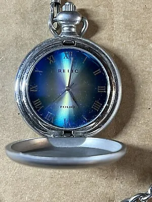 Relic Folio Pocket Watch BLUE Multi Color Relic Pocket Watch Nice Looking Colors • $12.99