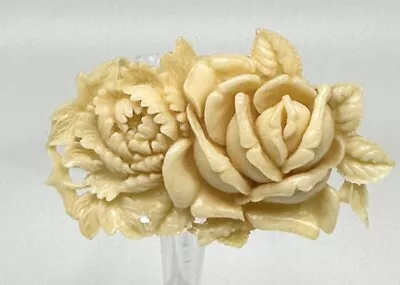 Vintage Carved Celluloid Roses Floral Brooch Pin • $19.99