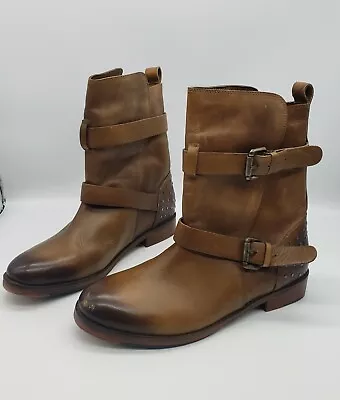 Vintage Foundry Co Boots Brown BURNISHED Leather Studded W/ Buckles Size 9 (US) • $39