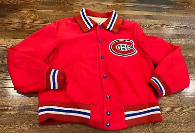 VINTAGE Shain Of Canada Jacket Montreal Canadians Red Satin NHL 1960s 1970s Sz M • $45