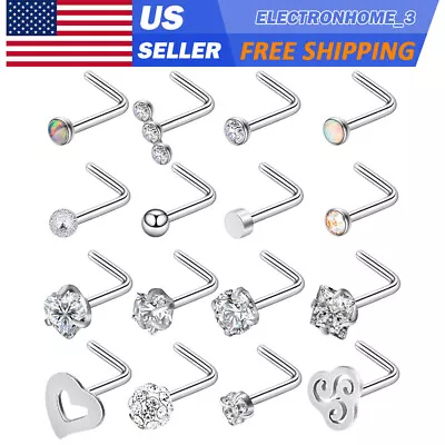 16pcs Silver L Shaped Nose Stud Stainless Steel Opal CZ L Nose Ring Piercing 20G • $6.98